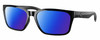 Profile View of Costa Del Mar Palmas Designer Polarized Reading Sunglasses with Custom Cut Powered Blue Mirror Lenses in Shiny Black Ladies Rectangular Full Rim Acetate 57 mm
