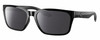 Profile View of Costa Del Mar Palmas Designer Polarized Reading Sunglasses with Custom Cut Powered Smoke Grey Lenses in Shiny Black Ladies Rectangular Full Rim Acetate 57 mm