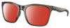 Profile View of Costa Del Mar Panga Designer Polarized Sunglasses with Custom Cut Red Mirror Lenses in Shiny Taupe Gray Brown Crystal Ladies Cat Eye Full Rim Acetate 56 mm