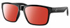 Profile View of Costa Del Mar Paunch Designer Polarized Sunglasses with Custom Cut Red Mirror Lenses in Shiny Black Unisex Square Full Rim Acetate 57 mm