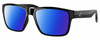Profile View of Costa Del Mar Paunch Designer Polarized Sunglasses with Custom Cut Blue Mirror Lenses in Shiny Black Unisex Square Full Rim Acetate 57 mm