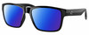 Profile View of Costa Del Mar Paunch Designer Polarized Reading Sunglasses with Custom Cut Powered Blue Mirror Lenses in Shiny Black Unisex Square Full Rim Acetate 57 mm