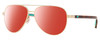 Profile View of Costa Del Mar Peli Designer Polarized Sunglasses with Custom Cut Red Mirror Lenses in Brushed Gold Brown Tortoise Havana Turquoise Unisex Pilot Full Rim Metal 57 mm