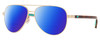 Profile View of Costa Del Mar Peli Designer Polarized Reading Sunglasses with Custom Cut Powered Blue Mirror Lenses in Brushed Gold Brown Tortoise Havana Turquoise Unisex Pilot Full Rim Metal 57 mm