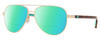 Profile View of Costa Del Mar Peli Designer Polarized Reading Sunglasses with Custom Cut Powered Green Mirror Lenses in Brushed Gold Brown Tortoise Havana Turquoise Unisex Pilot Full Rim Metal 57 mm