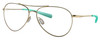 Profile View of Costa Del Mar Piper Designer Single Vision Prescription Rx Eyeglasses in Shiny Gold Turquoise Unisex Pilot Full Rim Metal 58 mm