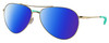 Profile View of Costa Del Mar Piper Designer Polarized Sunglasses with Custom Cut Blue Mirror Lenses in Shiny Gold Turquoise Unisex Pilot Full Rim Metal 58 mm
