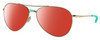 Profile View of Costa Del Mar Piper Designer Polarized Sunglasses with Custom Cut Red Mirror Lenses in Shiny Gold Turquoise Unisex Pilot Full Rim Metal 58 mm