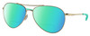 Profile View of Costa Del Mar Piper Designer Polarized Reading Sunglasses with Custom Cut Powered Green Mirror Lenses in Shiny Gold Turquoise Unisex Pilot Full Rim Metal 58 mm