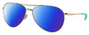 Profile View of Costa Del Mar Piper Designer Polarized Reading Sunglasses with Custom Cut Powered Blue Mirror Lenses in Shiny Gold Turquoise Unisex Pilot Full Rim Metal 58 mm