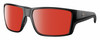 Profile View of Costa Del Mar Reefton Pro Designer Polarized Sunglasses with Custom Cut Red Mirror Lenses in Matte Black Unisex Rectangular Full Rim Acetate 63 mm