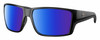 Profile View of Costa Del Mar Reefton Pro Designer Polarized Sunglasses with Custom Cut Blue Mirror Lenses in Matte Black Unisex Rectangular Full Rim Acetate 63 mm