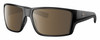 Profile View of Costa Del Mar Reefton Pro Designer Polarized Sunglasses with Custom Cut Amber Brown Lenses in Matte Black Unisex Rectangular Full Rim Acetate 63 mm