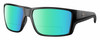 Profile View of Costa Del Mar Reefton Pro Designer Polarized Reading Sunglasses with Custom Cut Powered Green Mirror Lenses in Matte Black Unisex Rectangular Full Rim Acetate 63 mm