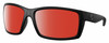 Profile View of Costa Del Mar Reefton Designer Polarized Sunglasses with Custom Cut Red Mirror Lenses in Matte Black Blackout Unisex Rectangular Full Rim Acetate 64 mm