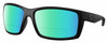 Profile View of Costa Del Mar Reefton Designer Polarized Reading Sunglasses with Custom Cut Powered Green Mirror Lenses in Matte Black Blackout Unisex Rectangular Full Rim Acetate 64 mm