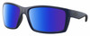 Profile View of Costa Del Mar Reefton Designer Polarized Sunglasses with Custom Cut Blue Mirror Lenses in Matte Navy Blue Gray Unisex Rectangular Full Rim Acetate 64 mm