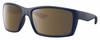 Profile View of Costa Del Mar Reefton Designer Polarized Sunglasses with Custom Cut Amber Brown Lenses in Matte Navy Blue Gray Unisex Rectangular Full Rim Acetate 64 mm