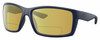 Profile View of Costa Del Mar Reefton Designer Polarized Reading Sunglasses with Custom Cut Powered Sun Flower Yellow Lenses in Matte Navy Blue Gray Unisex Rectangular Full Rim Acetate 64 mm