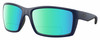 Profile View of Costa Del Mar Reefton Designer Polarized Reading Sunglasses with Custom Cut Powered Green Mirror Lenses in Matte Navy Blue Gray Unisex Rectangular Full Rim Acetate 64 mm