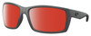 Profile View of Costa Del Mar Reefton Designer Polarized Sunglasses with Custom Cut Red Mirror Lenses in Matte Gray Black Unisex Rectangular Full Rim Acetate 64 mm