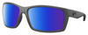 Profile View of Costa Del Mar Reefton Designer Polarized Sunglasses with Custom Cut Blue Mirror Lenses in Matte Gray Black Unisex Rectangular Full Rim Acetate 64 mm