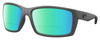 Profile View of Costa Del Mar Reefton Designer Polarized Reading Sunglasses with Custom Cut Powered Green Mirror Lenses in Matte Gray Black Unisex Rectangular Full Rim Acetate 64 mm