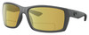 Profile View of Costa Del Mar Reefton Designer Polarized Reading Sunglasses with Custom Cut Powered Sun Flower Yellow Lenses in Matte Gray Black Unisex Rectangular Full Rim Acetate 64 mm