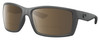 Profile View of Costa Del Mar Reefton Designer Polarized Reading Sunglasses with Custom Cut Powered Amber Brown Lenses in Matte Gray Black Unisex Rectangular Full Rim Acetate 64 mm
