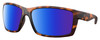 Profile View of Costa Del Mar Reefton Designer Polarized Sunglasses with Custom Cut Blue Mirror Lenses in Matte Amber Brown Retro Tortoise Havana Unisex Rectangular Full Rim Acetate 64 mm