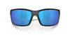 Close Up View of Costa Del Mar Reefton Unisex Sunglasses in Black/Polarized Blue Mirror 580G 64mm