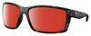 Profile View of Costa Del Mar Reefton Designer Polarized Sunglasses with Custom Cut Red Mirror Lenses in Matte Gray Black Tiger Shark Unisex Rectangular Full Rim Acetate 64 mm