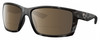 Profile View of Costa Del Mar Reefton Designer Polarized Reading Sunglasses with Custom Cut Powered Amber Brown Lenses in Matte Gray Black Tiger Shark Unisex Rectangular Full Rim Acetate 64 mm