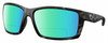 Profile View of Costa Del Mar Reefton Designer Polarized Reading Sunglasses with Custom Cut Powered Green Mirror Lenses in Matte Gray Black Tiger Shark Unisex Rectangular Full Rim Acetate 64 mm