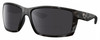 Profile View of Costa Del Mar Reefton Designer Polarized Reading Sunglasses with Custom Cut Powered Smoke Grey Lenses in Matte Gray Black Tiger Shark Unisex Rectangular Full Rim Acetate 64 mm