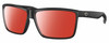 Profile View of Costa Del Mar Rinconcito Designer Polarized Sunglasses with Custom Cut Red Mirror Lenses in Matte Black Unisex Rectangular Full Rim Acetate 60 mm