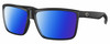 Profile View of Costa Del Mar Rinconcito Designer Polarized Sunglasses with Custom Cut Blue Mirror Lenses in Matte Black Unisex Rectangular Full Rim Acetate 60 mm