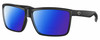 Profile View of Costa Del Mar Rinconcito Designer Polarized Reading Sunglasses with Custom Cut Powered Blue Mirror Lenses in Matte Black Unisex Rectangular Full Rim Acetate 60 mm