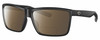 Profile View of Costa Del Mar Rinconcito Designer Polarized Reading Sunglasses with Custom Cut Powered Amber Brown Lenses in Matte Black Unisex Rectangular Full Rim Acetate 60 mm
