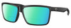 Profile View of Costa Del Mar Rinconcito Designer Polarized Reading Sunglasses with Custom Cut Powered Green Mirror Lenses in Matte Black Unisex Rectangular Full Rim Acetate 60 mm