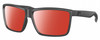 Profile View of Costa Del Mar Rinconcito Designer Polarized Sunglasses with Custom Cut Red Mirror Lenses in Matte Gray Unisex Rectangular Full Rim Acetate 60 mm