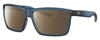 Profile View of Costa Del Mar Rinconcito Designer Polarized Sunglasses with Custom Cut Amber Brown Lenses in Matte Atlantic Blue Unisex Rectangular Full Rim Acetate 60 mm
