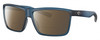 Profile View of Costa Del Mar Rinconcito Designer Polarized Reading Sunglasses with Custom Cut Powered Amber Brown Lenses in Matte Atlantic Blue Unisex Rectangular Full Rim Acetate 60 mm