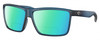 Profile View of Costa Del Mar Rinconcito Designer Polarized Reading Sunglasses with Custom Cut Powered Green Mirror Lenses in Matte Atlantic Blue Unisex Rectangular Full Rim Acetate 60 mm