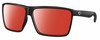 Profile View of Costa Del Mar Rincon Designer Polarized Sunglasses with Custom Cut Red Mirror Lenses in Matte Black Unisex Square Full Rim Acetate 63 mm
