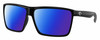 Profile View of Costa Del Mar Rincon Designer Polarized Reading Sunglasses with Custom Cut Powered Blue Mirror Lenses in Shiny Black Unisex Square Full Rim Acetate 63 mm