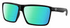 Profile View of Costa Del Mar Rincon Designer Polarized Reading Sunglasses with Custom Cut Powered Green Mirror Lenses in Shiny Black Unisex Square Full Rim Acetate 63 mm