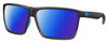 Profile View of Costa Del Mar Rincon Designer Polarized Reading Sunglasses with Custom Cut Powered Blue Mirror Lenses in Matte Black Smoke Gray Crystal Stripes Fade Unisex Square Full Rim Acetate 63 mm
