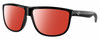 Profile View of Costa Del Mar RINCONDO Designer Polarized Sunglasses with Custom Cut Red Mirror Lenses in Shiny Black Unisex Panthos Full Rim Acetate 61 mm