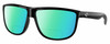 Profile View of Costa Del Mar RINCONDO Designer Polarized Reading Sunglasses with Custom Cut Powered Green Mirror Lenses in Shiny Black Unisex Panthos Full Rim Acetate 61 mm